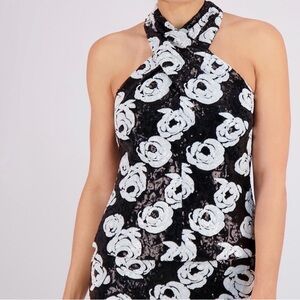 Elegant Black and White Halter Dress